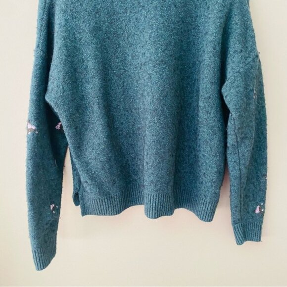 Madewell Embroidered Cross-Stitch Floral Pullover Sweater Green Sz Medium - Picture 9 of 10